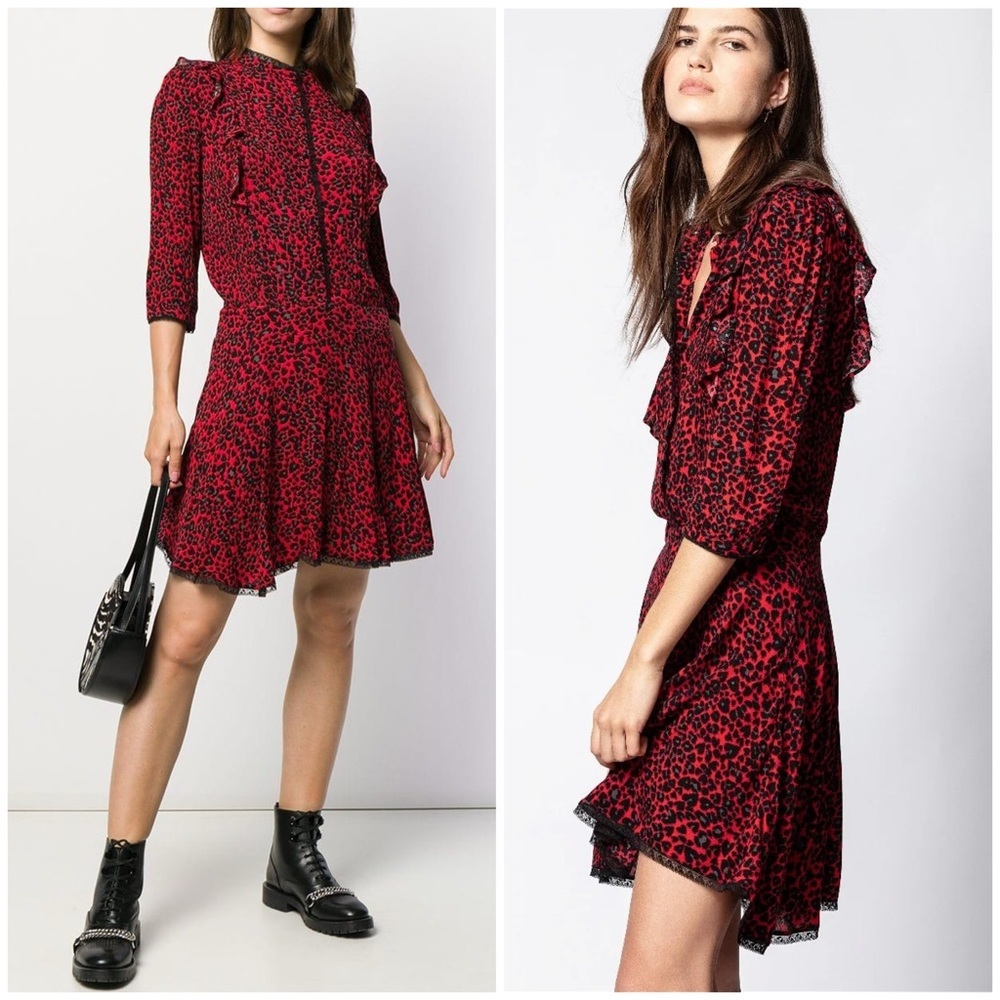 Zadig & Voltaire Red Remo Leo Leopard Print Mini Dress‎ Size S